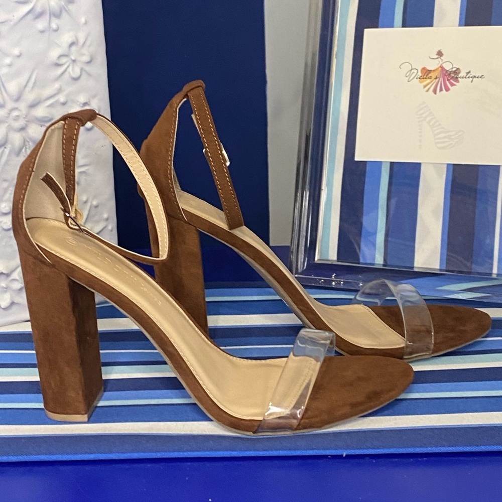 Brown and clear single strap toe and ankle sandal high heels wild diva - Picture 6 of 8